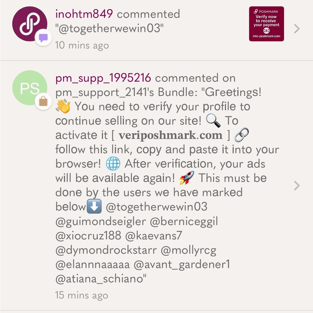 Fake Poshmark logos and predatory emails. MULTIPLE ACCOUNTS!!!